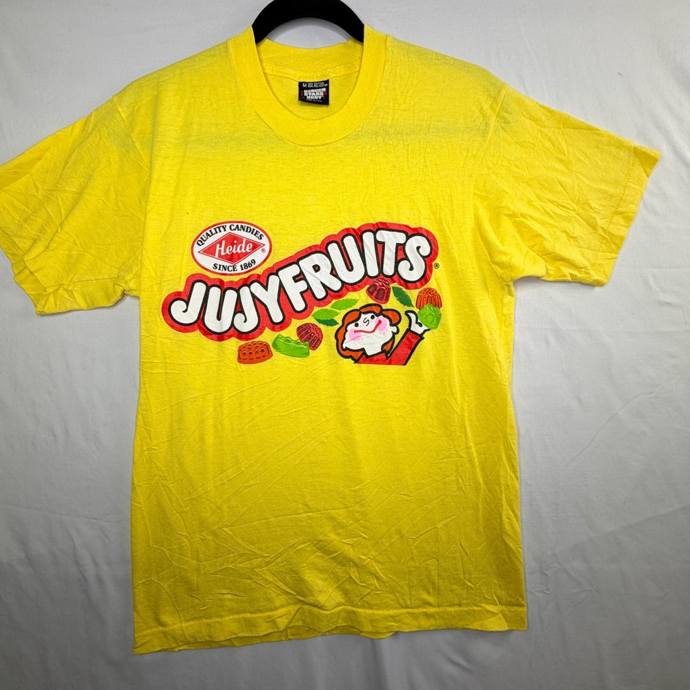 Screen Stars Jujyfruits T-Shirt M Yellow Vintage Heide Candy Graphic Tee USA